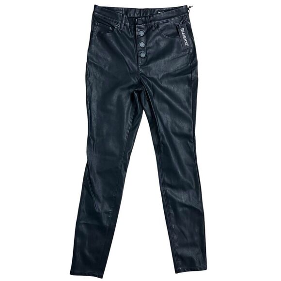 Blank NYC Pants 28 Black Faux‎ Leather High Rise Skinny Button Fly Great Jones - Picture 3 of 15